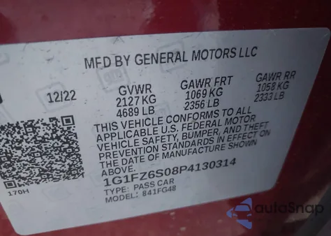 2023 Chevrolet Bolt Euv Fwd Premier из США, поврежденный, VIN 1G1FZ6S08P4130314